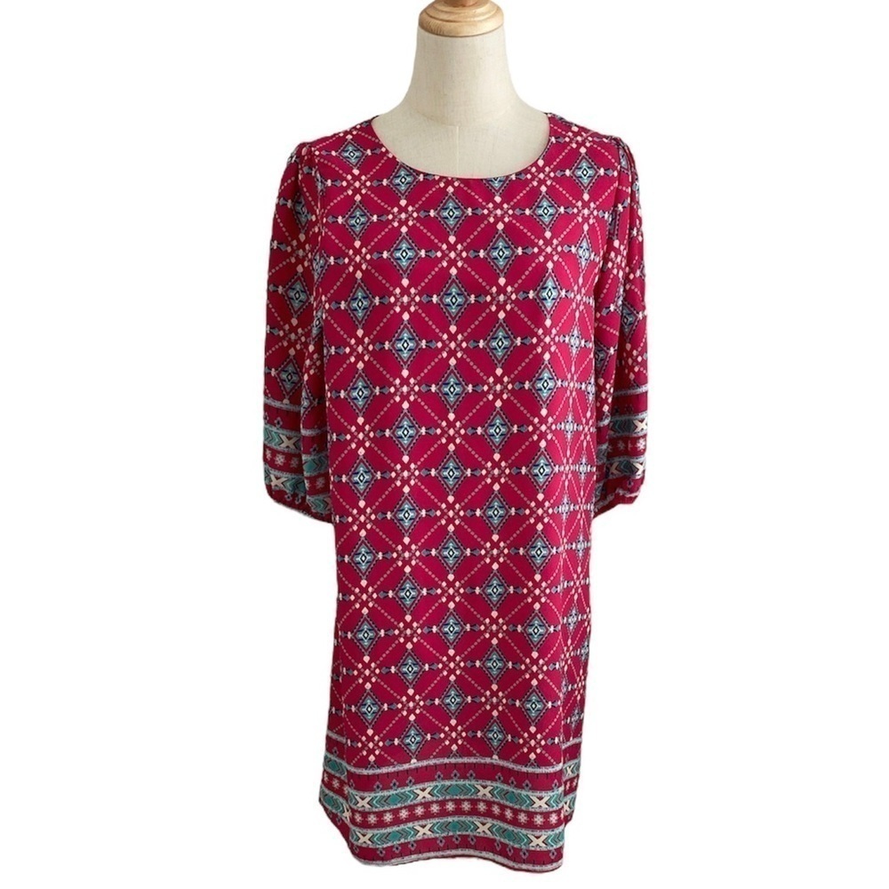 Everly Pink and Blue Women’s Geometric Design Shift Dress Size Medium